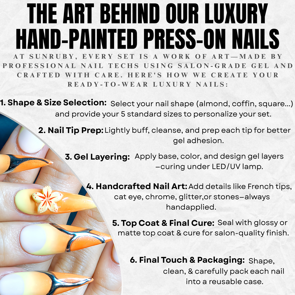 Long Stiletto Hand-Painted Press-On Nails | Luxury Tropical Sunset Ombre with 3D Floral Design | Reusable 20pcs Kit