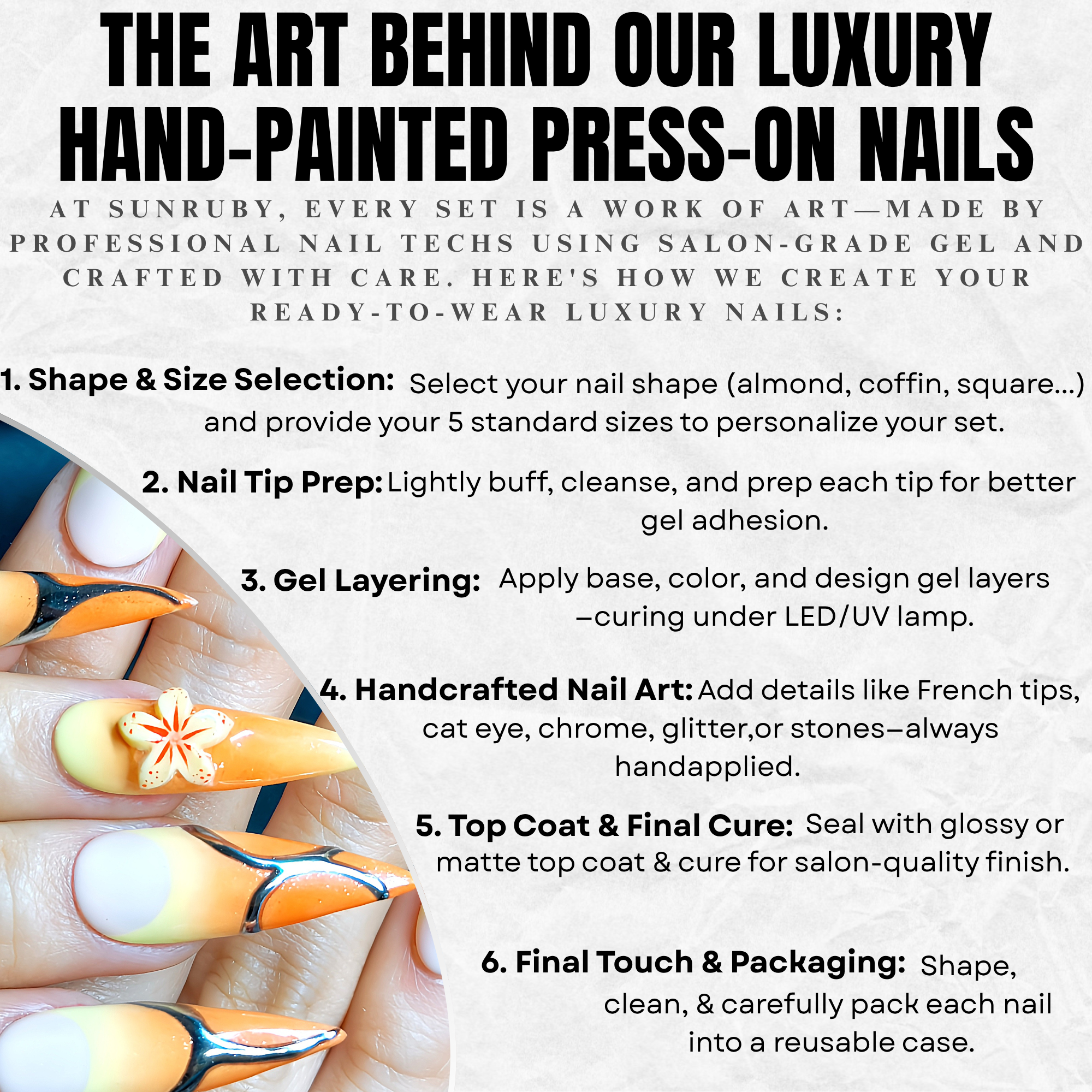 Long Stiletto Hand-Painted Press-On Nails | Luxury Tropical Sunset Ombre with 3D Floral Design | Reusable 20pcs Kit