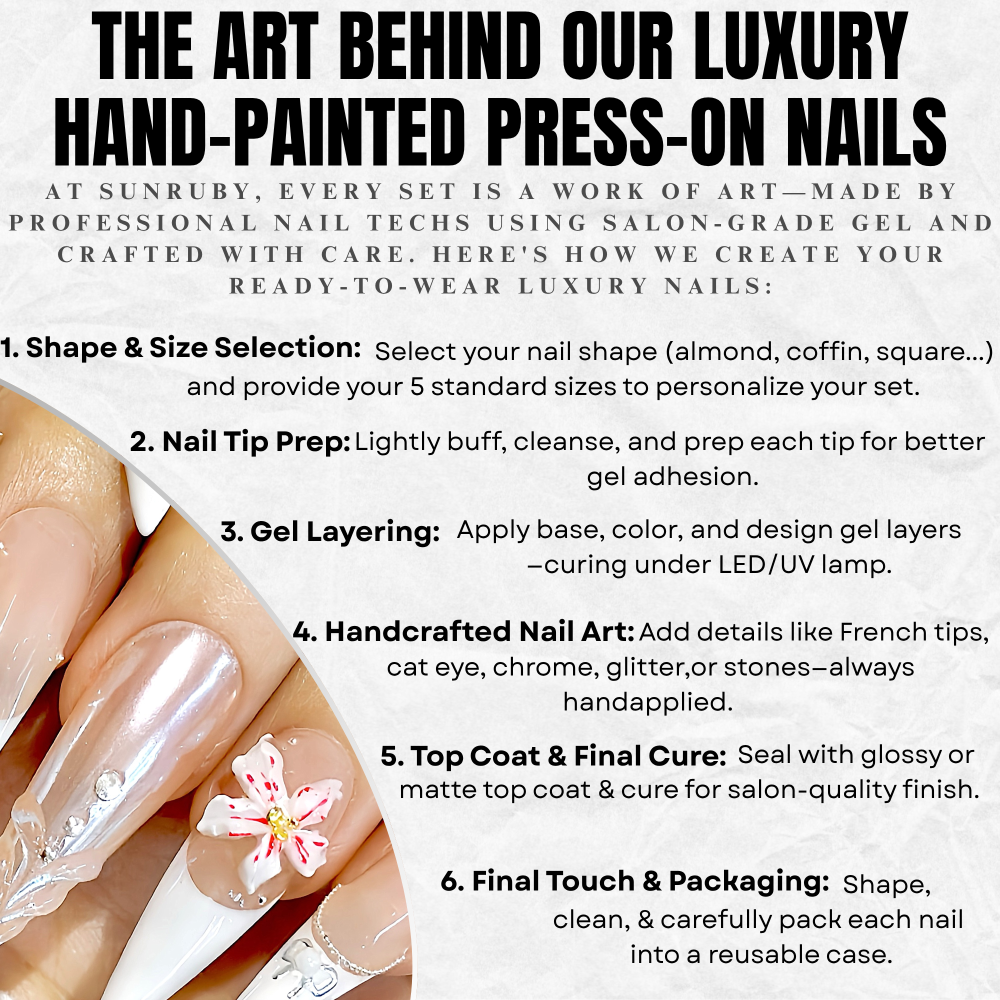 Long Stiletto Hand-Painted Press-On Nails | Luxury 3D Floral Pearl with Rhinestone French Tips | Reusable 20pcs Kit