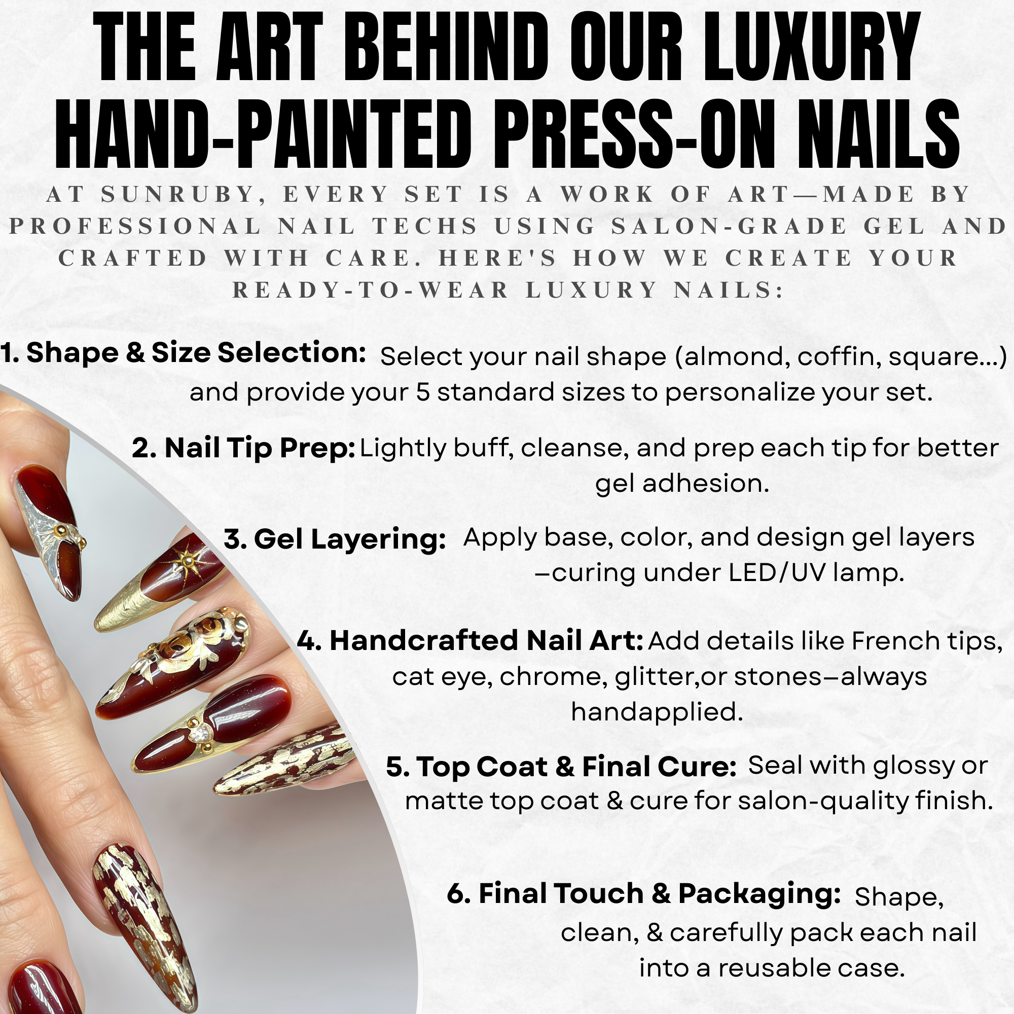 Long Stiletto Press On Nails – Burgundy Gold Luxury Nail Art, Handmade 3D Crystal Royal Nails, Reusable Statement Nails | Reusable 20pcs Kit