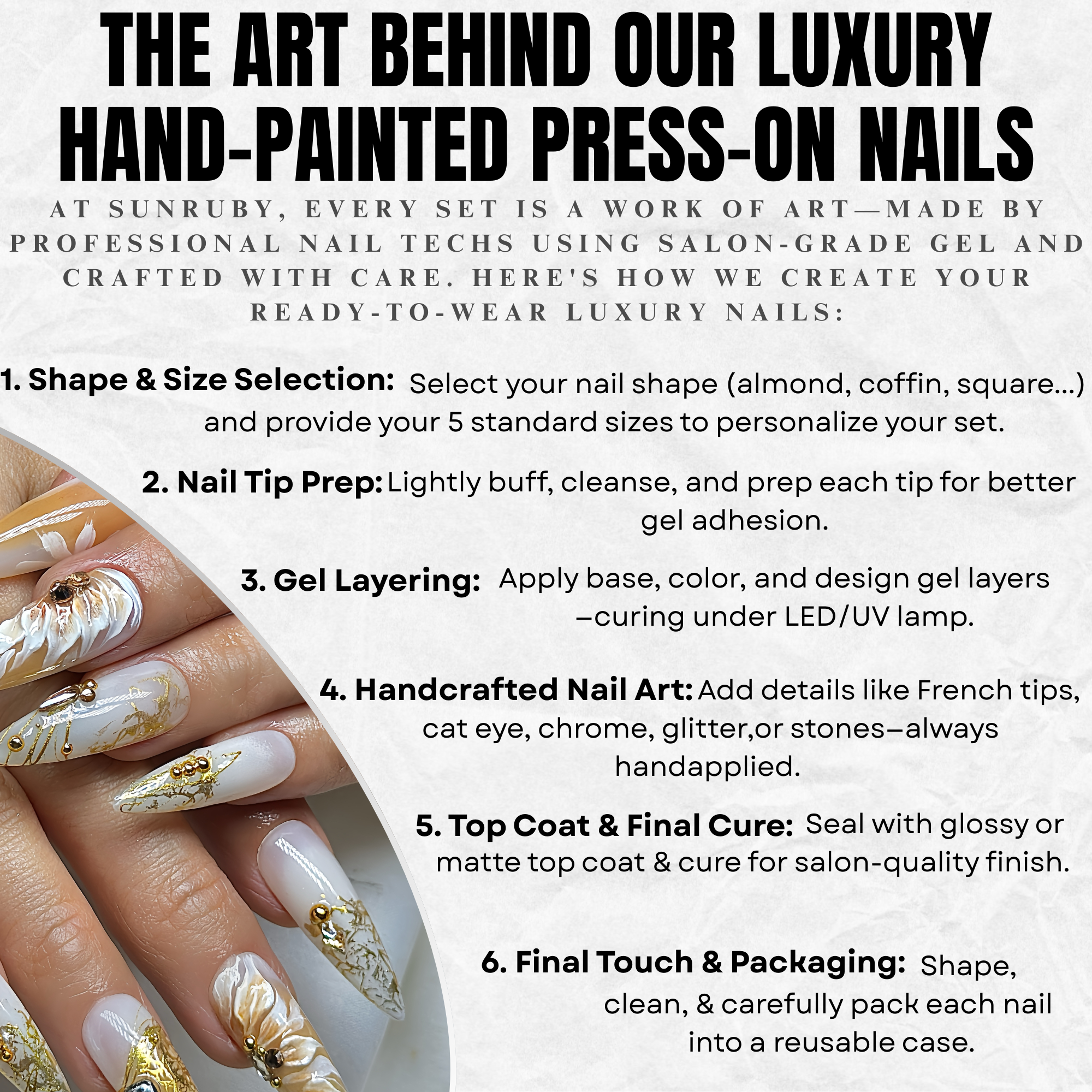 Long Stiletto Press On Nails | Luxury Ivory & Gold 3D Floral Nail Art | Handmade Bridal Press On Nails | Elegant nails | Reusable 20pcs Kit
