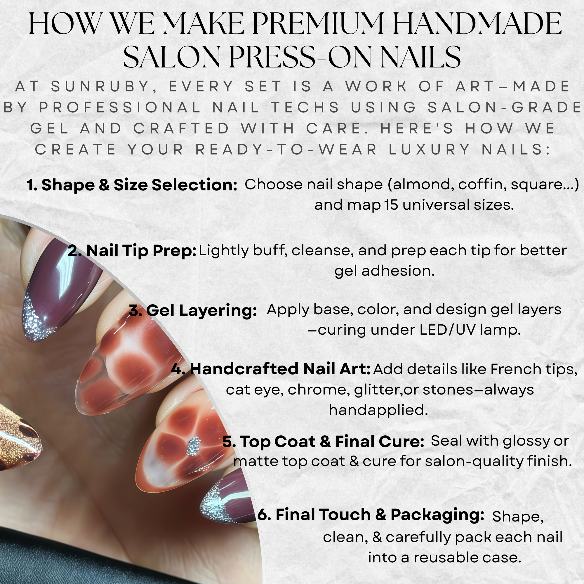 Press-On Gel Nails Brown Short Almond – Hand-Painted Silver Glitter Freach Tips, 30-Piece 15 sizes Reusable Set