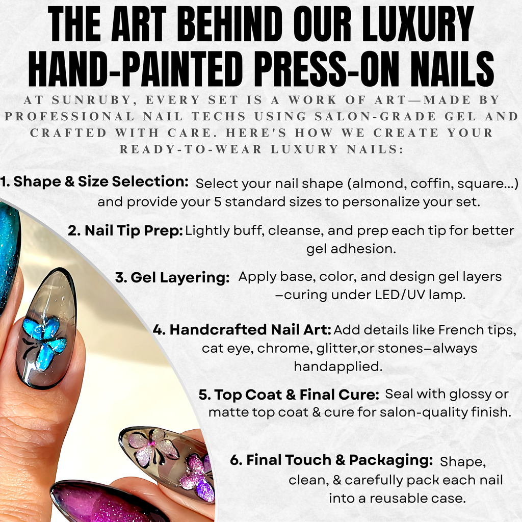 Almond Hand-Painted Press-On Nails – Blue & Purple Cat Eye with Butterfly Design | Luxury 20pcs Reusable Kit