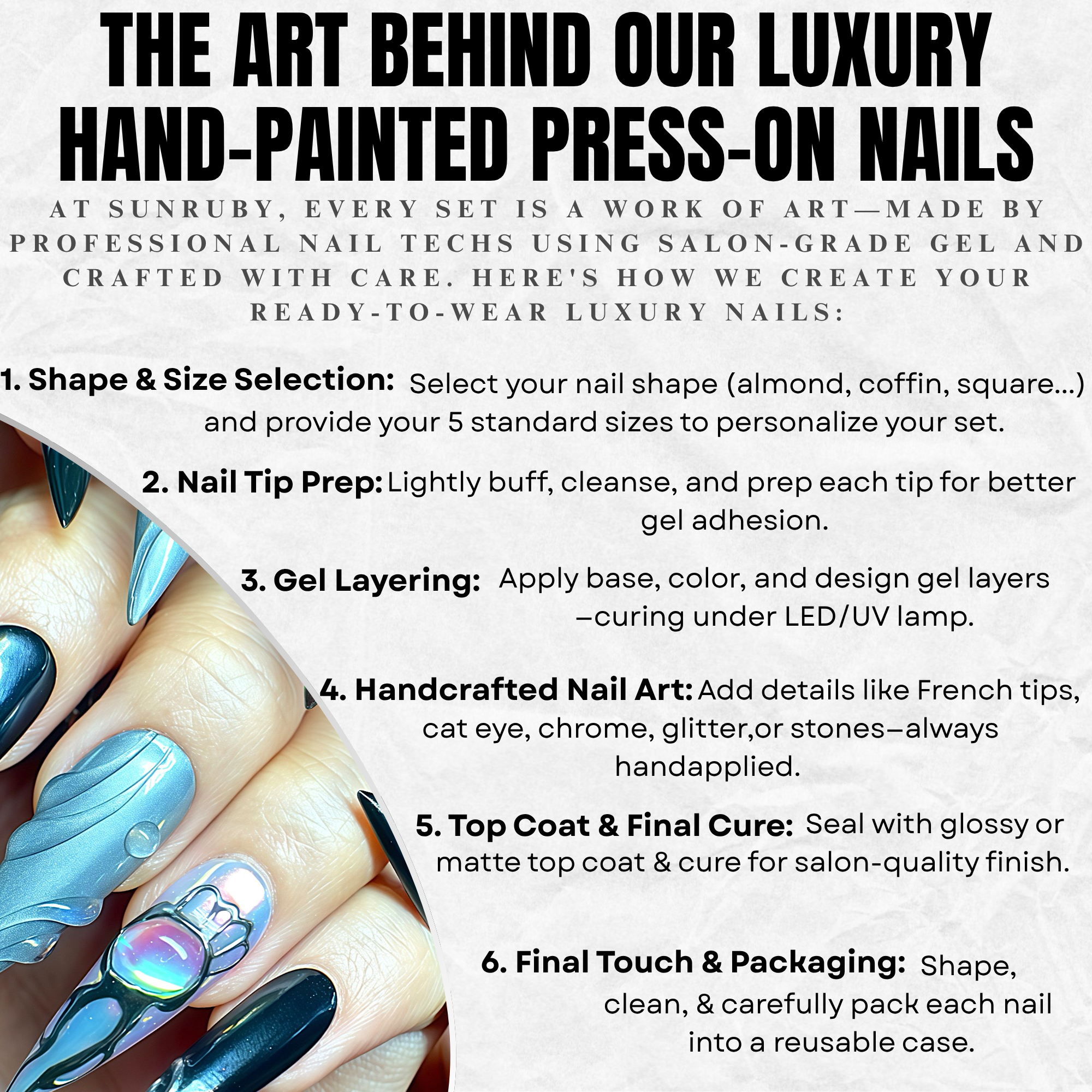 Black Stiletto Hand-Painted Press-On Nails | Y2K Silver Chrome with 3D Gemstone Nail Art | Reusable 20pcs Kit