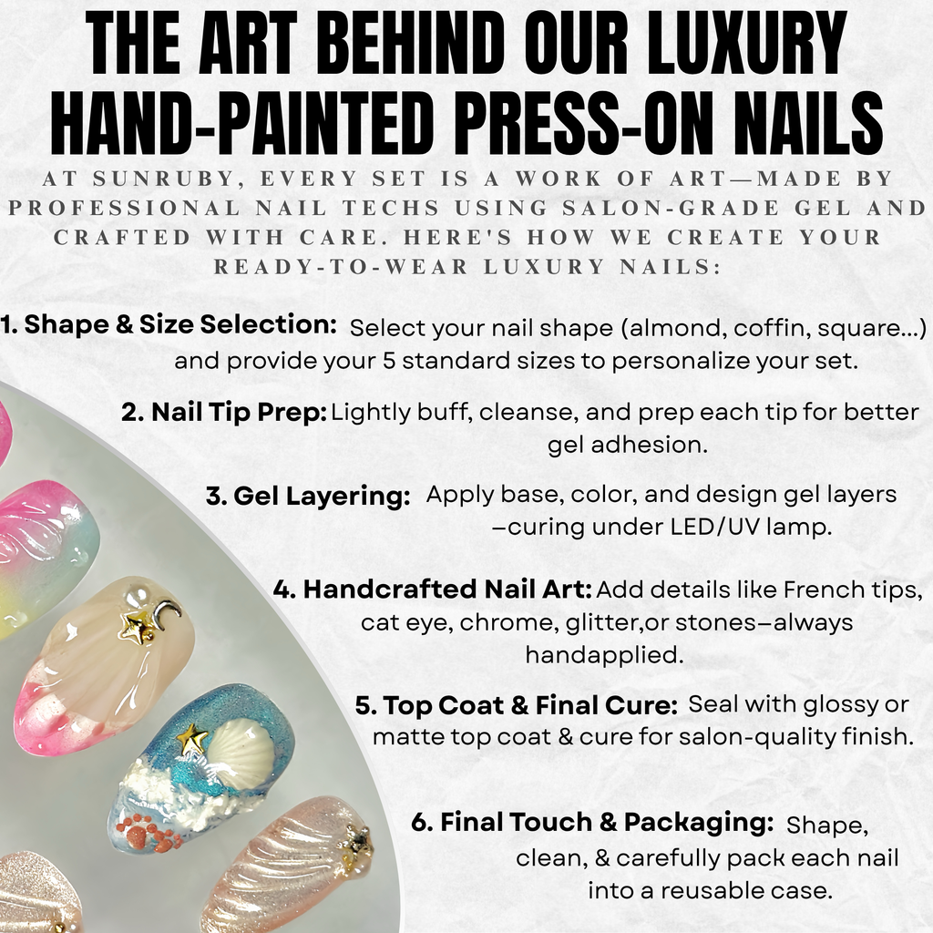 Siren Beach Energy Press-On Nails – Short Almond Summer Set, 3D Shell & Starfish Design, Ocean Wave Pastel Nails|  Reusable 20pcs Kit