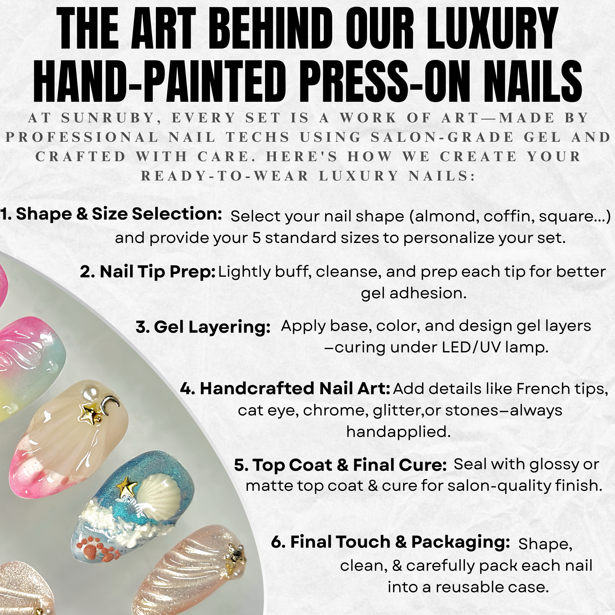 Siren Beach Energy Press-On Nails – Short Almond Summer Set, 3D Shell & Starfish Design, Ocean Wave Pastel Nails|  Reusable 20pcs Kit