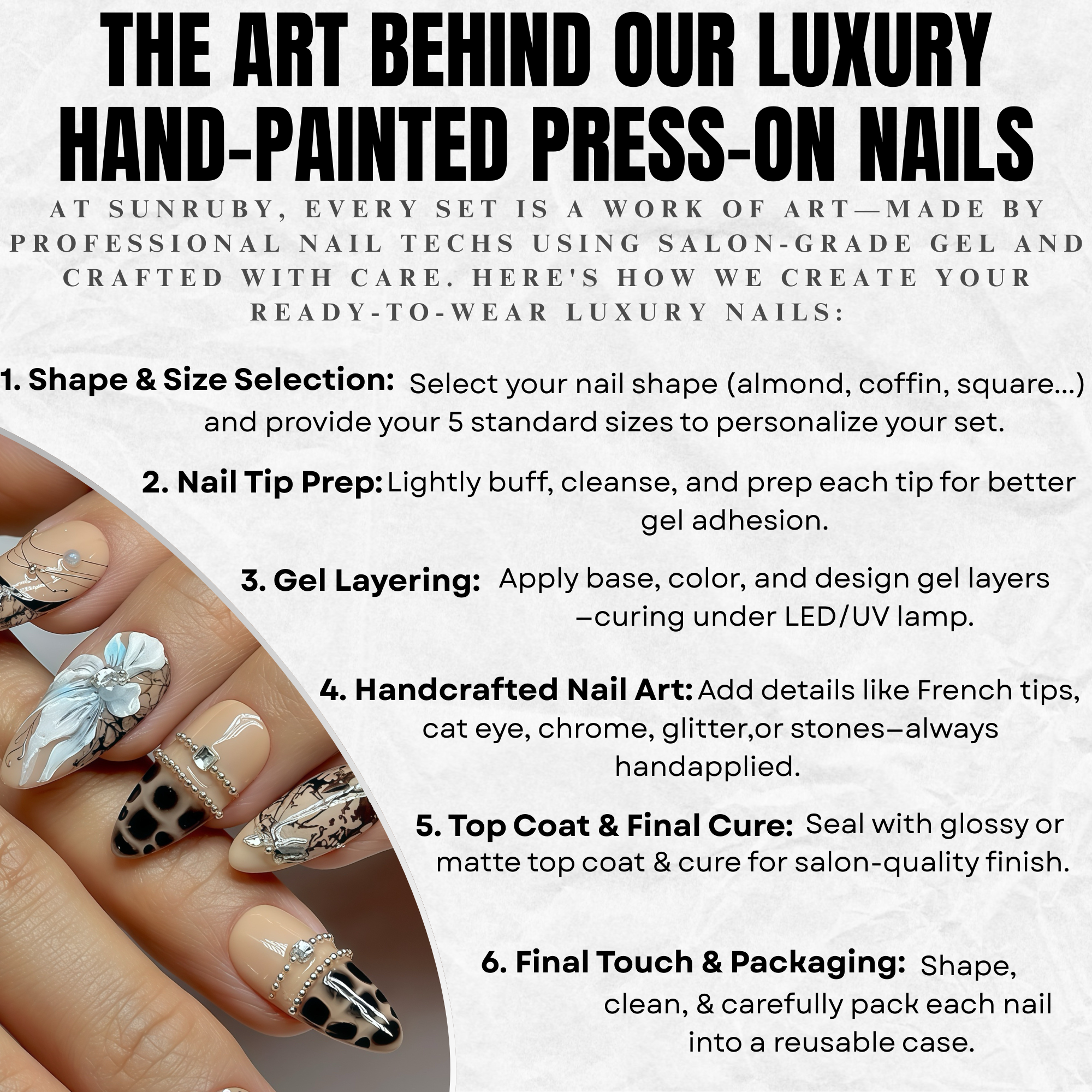 Press On Nails – Medium Almond Black Lace Floral Nail Art, Handmade Luxury Gothic Nails, Reusable Statement Nail Set | Reusable 20pcs Kit