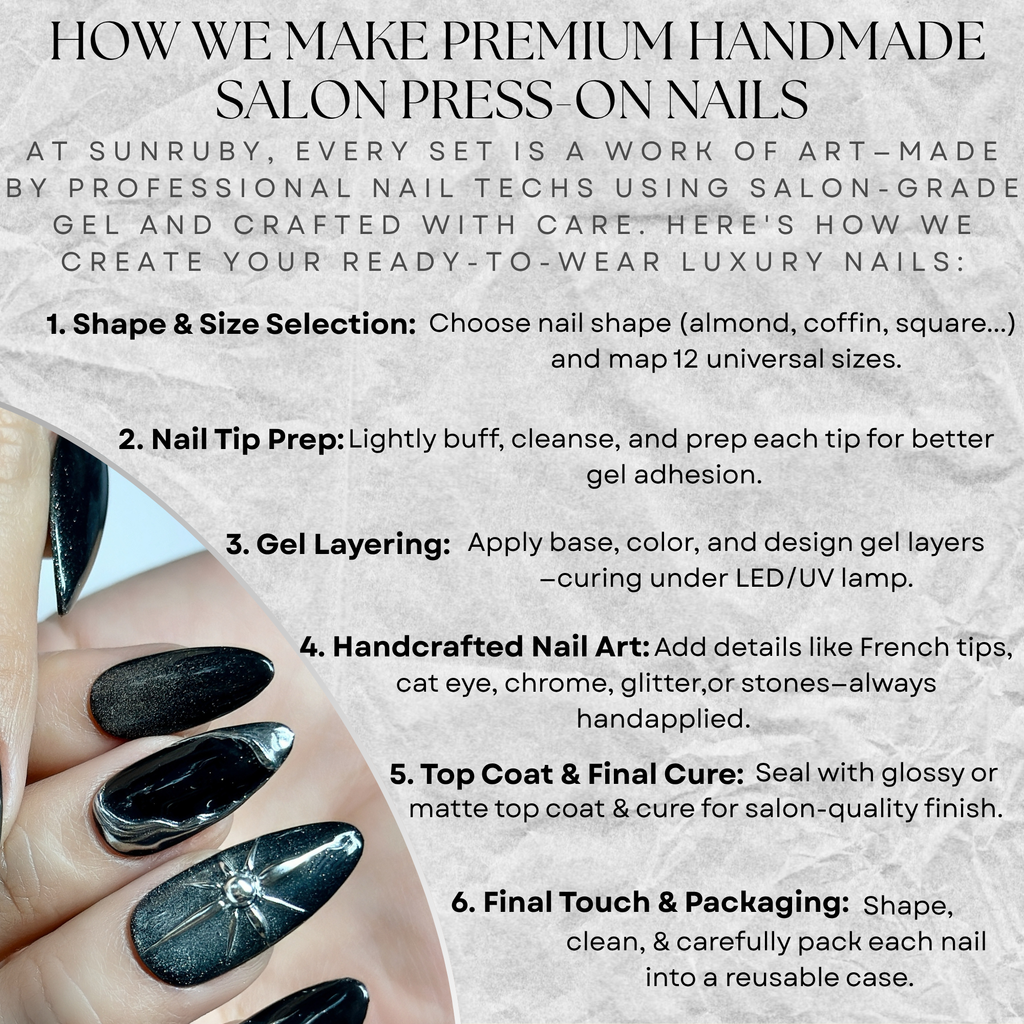 Black Stardust Press-On Nails – Short Almond | Glossy Black, Chrome Swirl & Galaxy Glitter| Hand-Painted Gel Reusable Set, 30 Nails, 15 Sizes