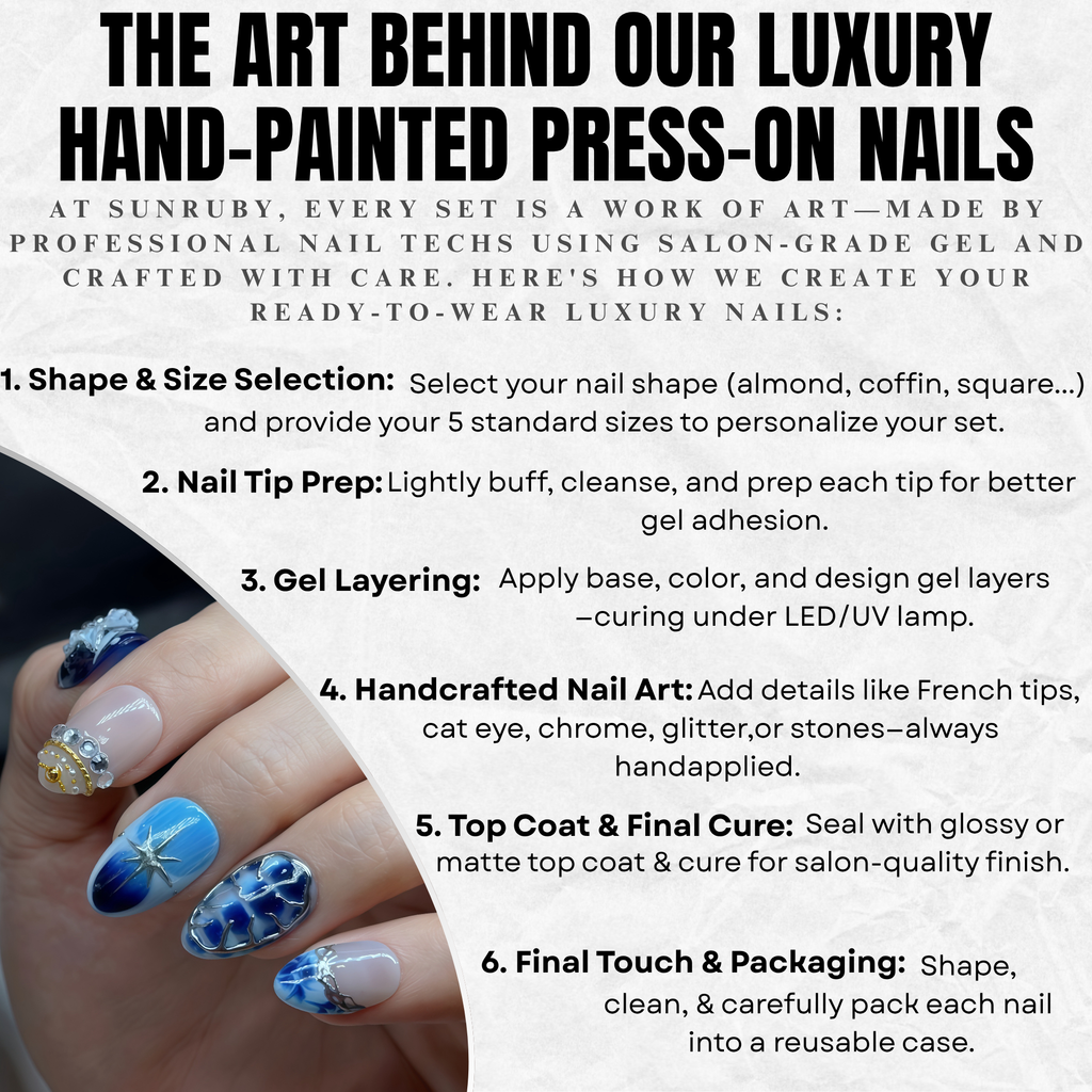 Blue Mirage Crystal Press-On Nails – Short Almond Ombre, 3D Flower & Star Design, Luxury Rhinestone Gel Nails | Hand-Painted, Reusable 20pcs Kit