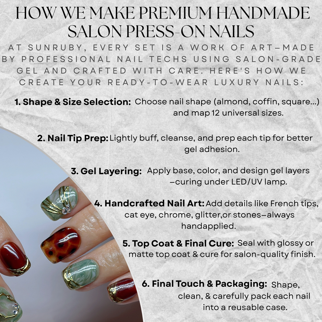 Verdant Relic Press-On Nails – Short Square | Green Marble, Tortoiseshell & Gold Accent | Hand-Painted Gel Reusable Set, 30 Nails, 15 Sizes