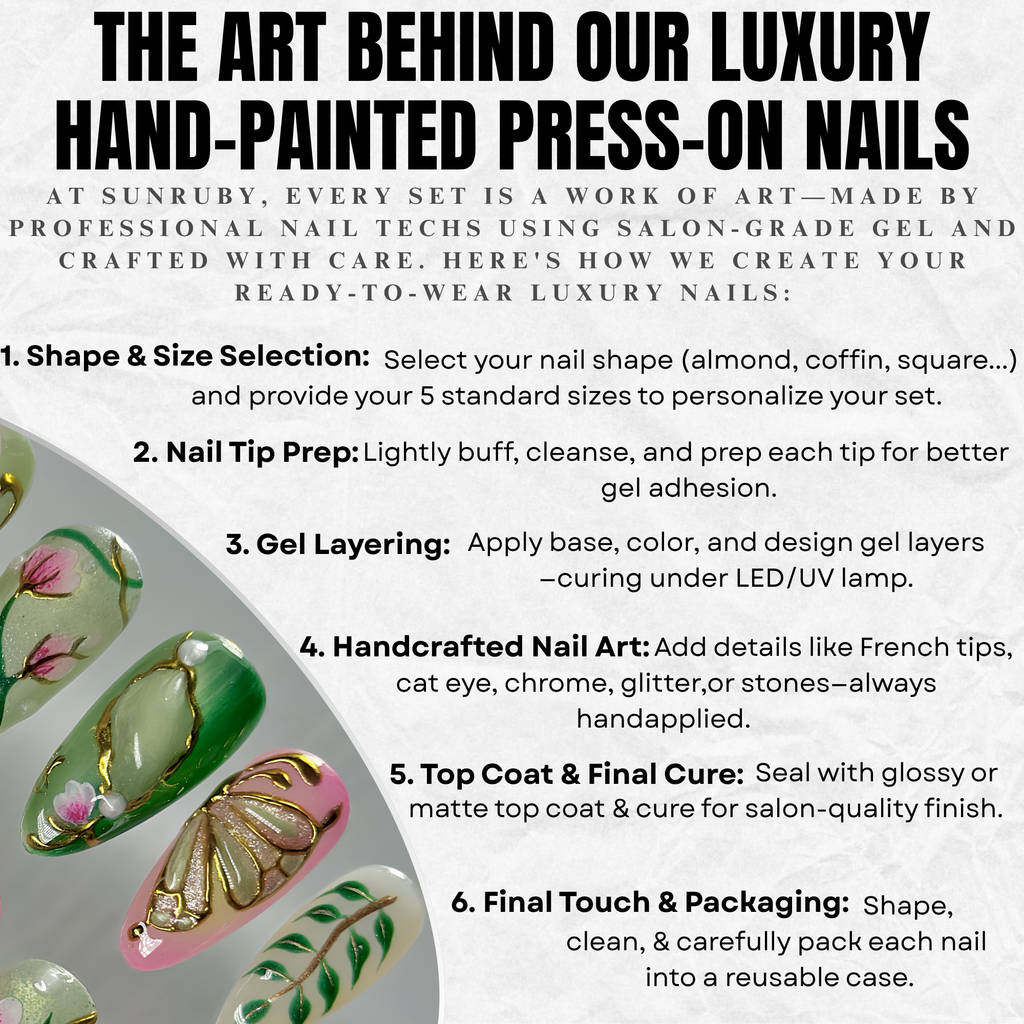 Enchanted Bloom Press-On Nails – Medium Almond Green & Pink Set, 3D Floral & Gold Line Art Design, Elegant Garden-Inspired Glossy Nails |  Reusable 20pcs Kit