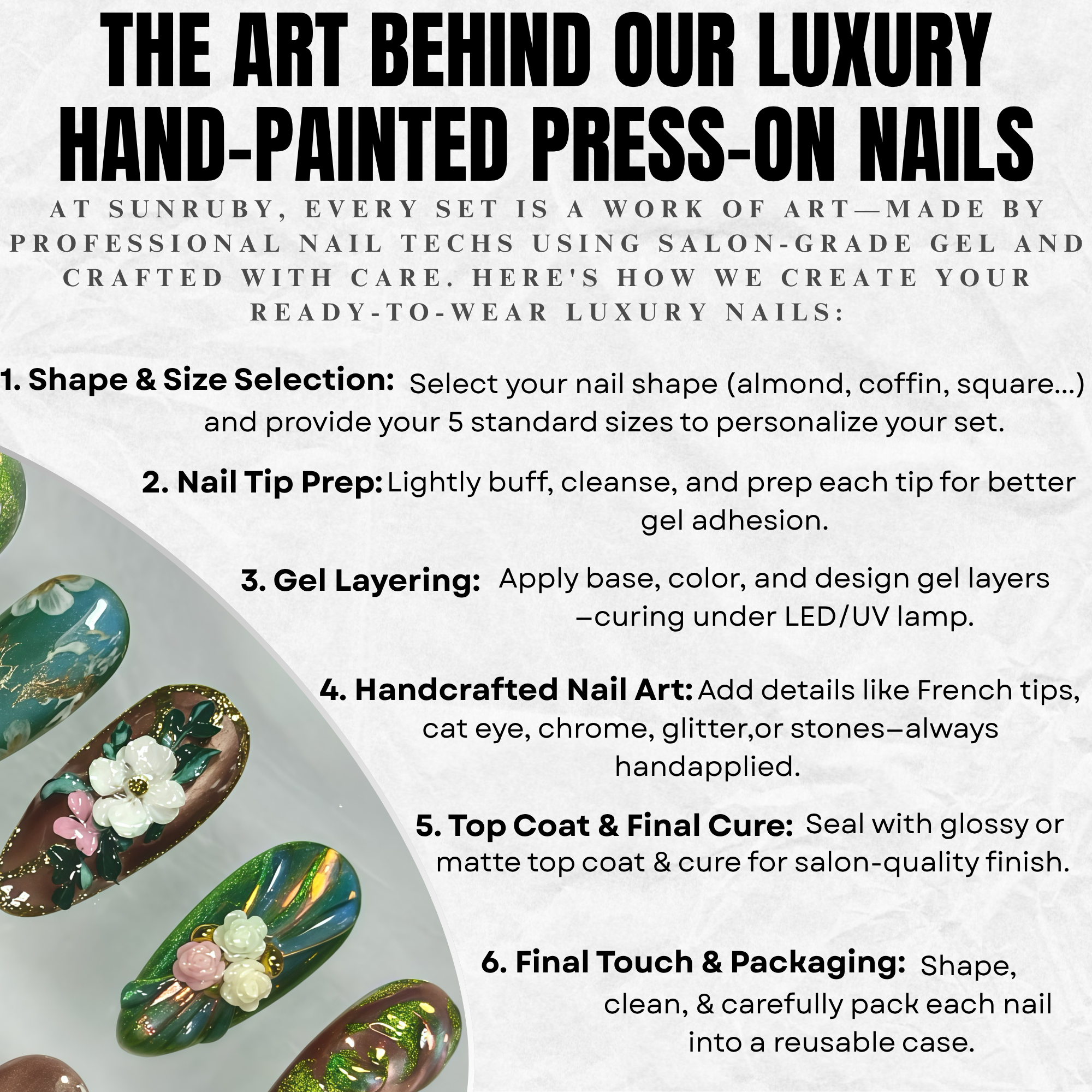 Swan Garden Press-On Nails – Medium Almond Green Chrome Set, 3D Floral & Swan Design, Luxury Nature-Inspired Glossy Nails |  Reusable 20pcs Kit
