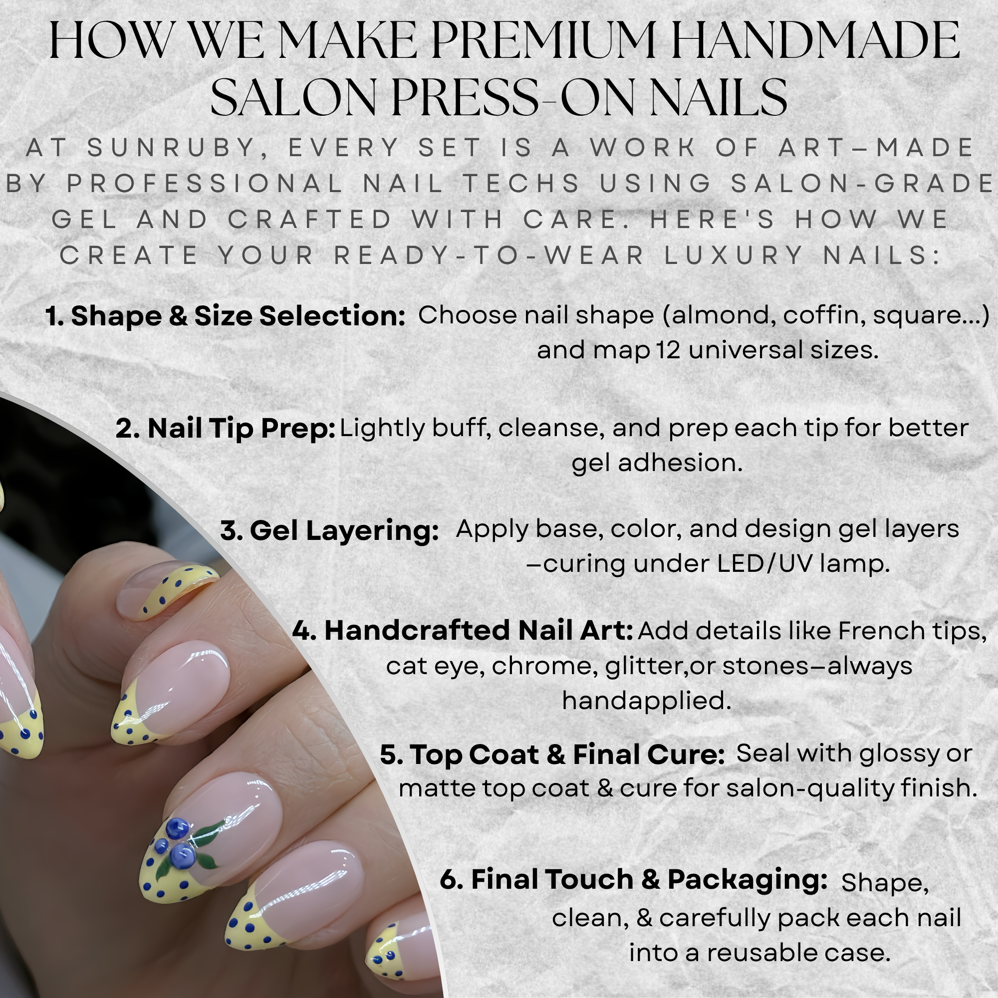 Hand-Painted Blueberry Nail Art | Short Almond French Tip Press-Ons | Summer Picnic Aesthetic| Hand-Painted Gel Reusable Set, 30 Nails, 15 Sizes