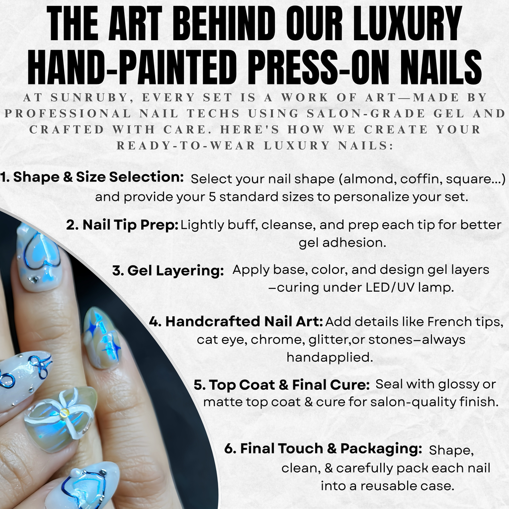 Short Almond Hand-Painted Press-On Nails | Luxury Blue Galaxy with 3D Stars and Hearts | Reusable 20pcs Kit