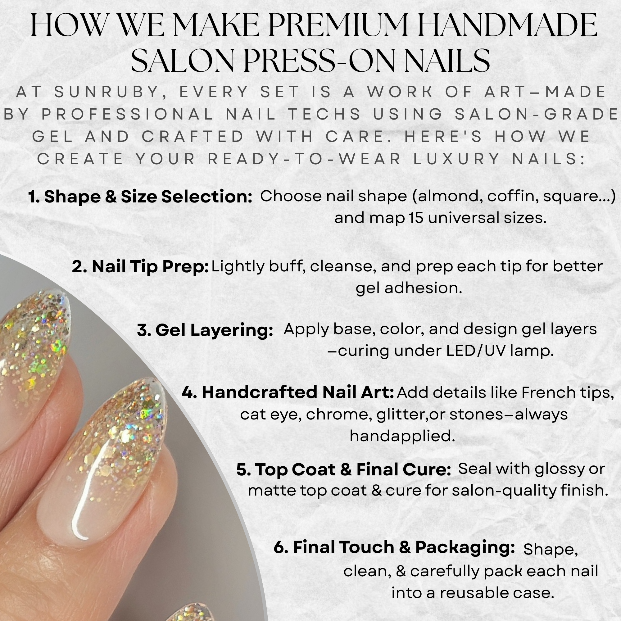 Nude Gold Ombre Press-On Nails, Short Almond – Hand-Painted Gel Reusable Set, 30 Nails, 15 Sizes, Perfect Gift