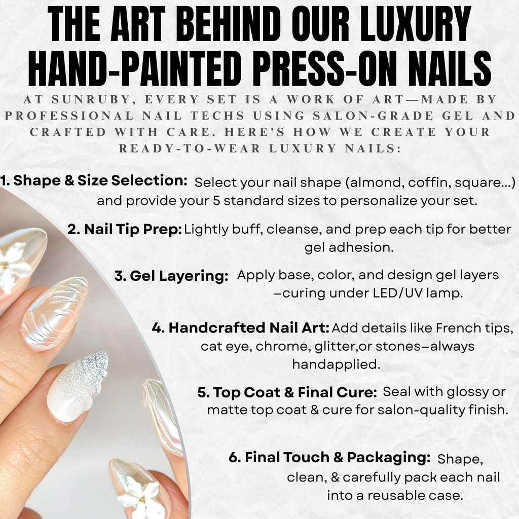 White Floral Press-On Nails | Short Almond Pearl Bridal Nails with 3D Flower – Hand-Painted Gel Reusable Set (30 Nails, 15 Sizes)