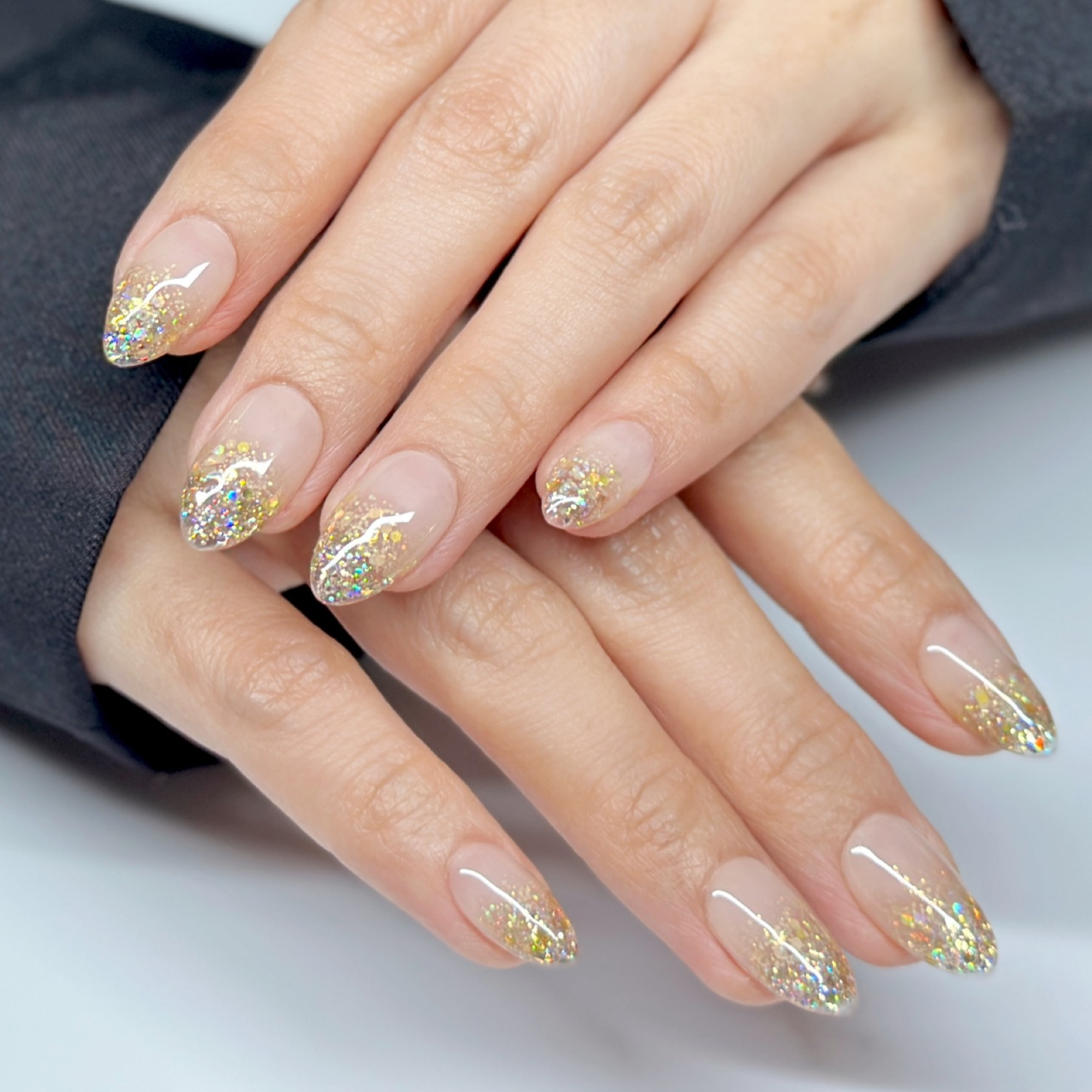 Nude Gold Ombre Press-On Nails, Short Almond – Hand-Painted Gel Reusable Set, 30 Nails, 15 Sizes, Perfect Gift