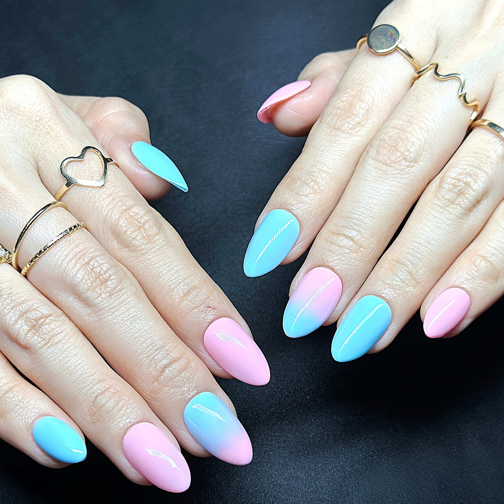Short Almond Ocean Luxe Press-On Nails | Blue, Pink 3D Sea, Starfish, Floral Design | Hand-Painted, Reusable 20pcs Kit