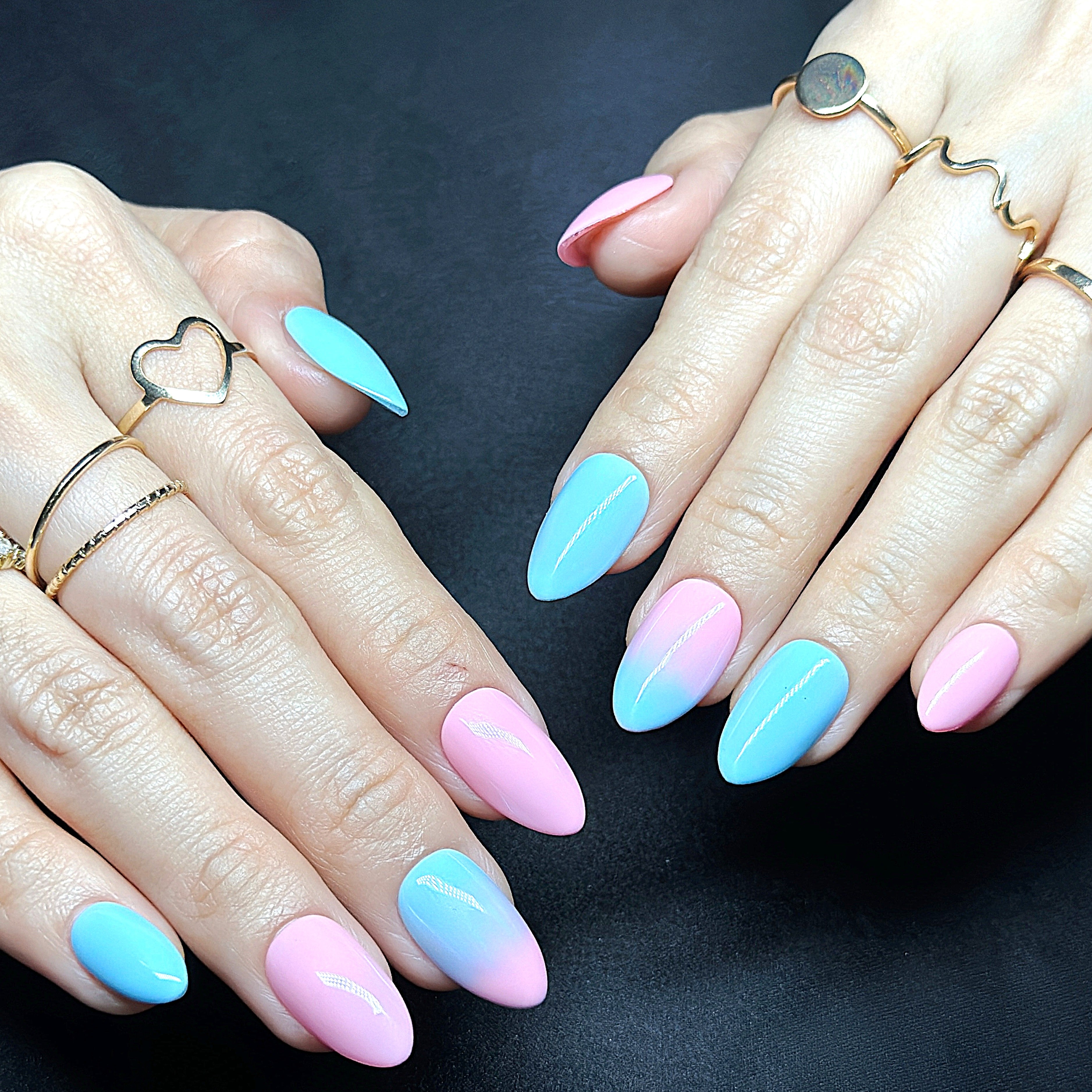 Short Almond Ocean Luxe Press-On Nails | Blue, Pink 3D Sea, Starfish, Floral Design | Hand-Painted, Reusable 20pcs Kit