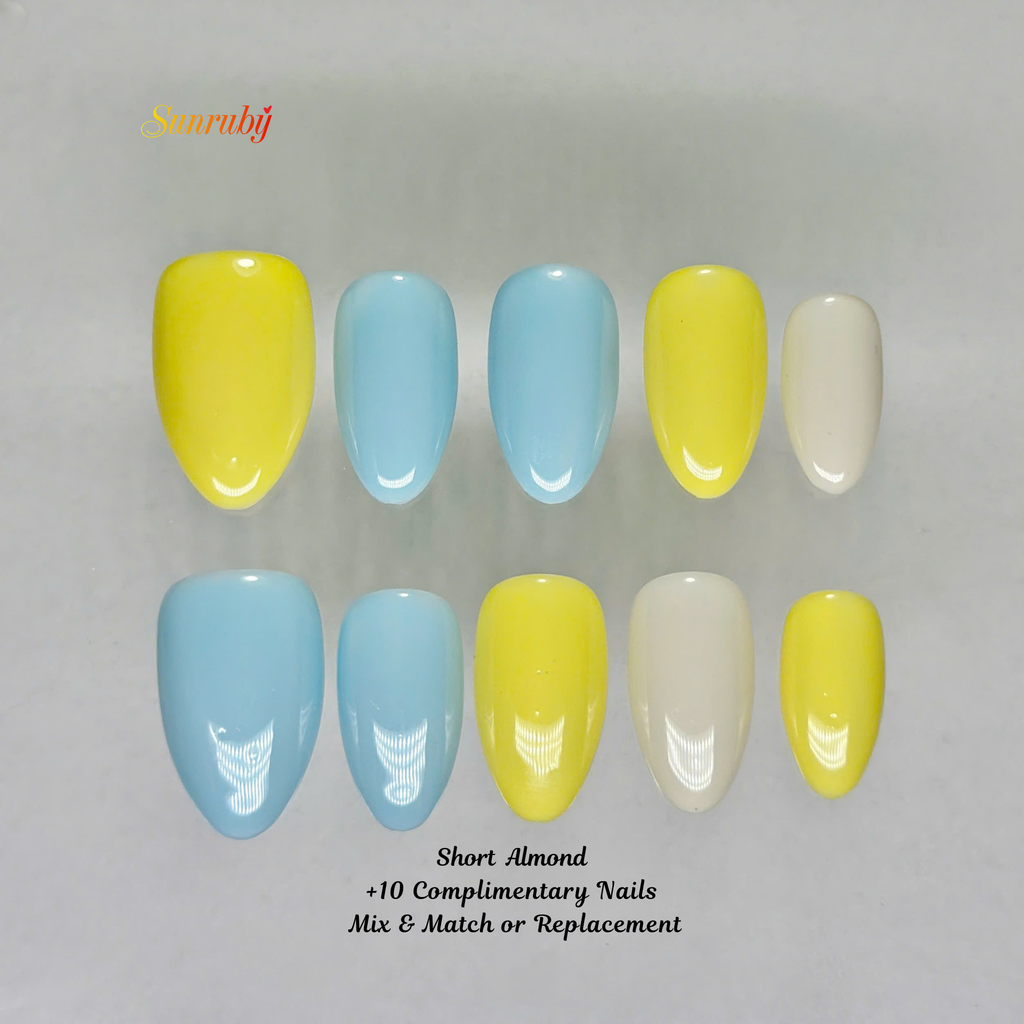 Siren Beach Energy Press-On Nails – Short Almond Summer Set, 3D Shell & Starfish Design, Ocean Wave Pastel Nails|  Reusable 20pcs Kit