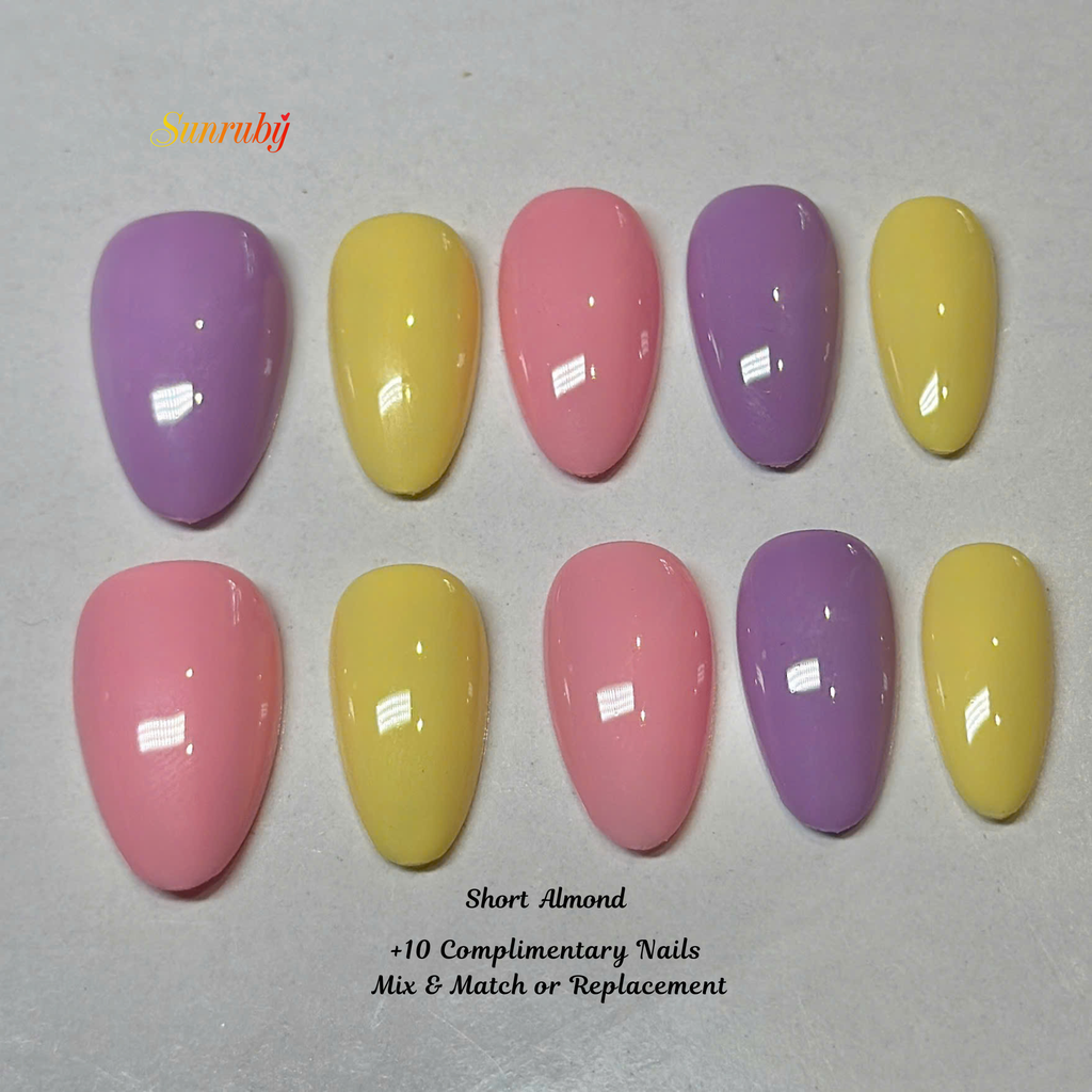 Tulip Dream Garden Press-On Nails – Short Almond Pastel Floral Set, 3D Flower Gel Design,Gradient Cute Nails | Hand-Painted, Reusable 20pcs Kit