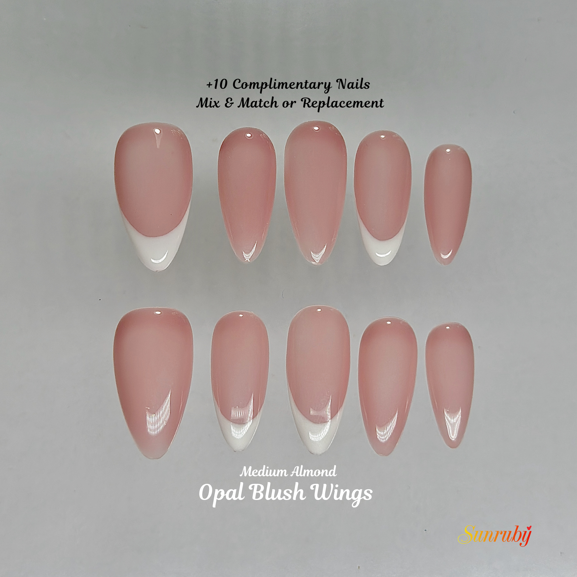 Opal Blush Wings – Medium Almond Press-On Nails 💖✨ | 3D Floral, Opal Chrome & Gold Detail |  Reusable 20pcs Kit
