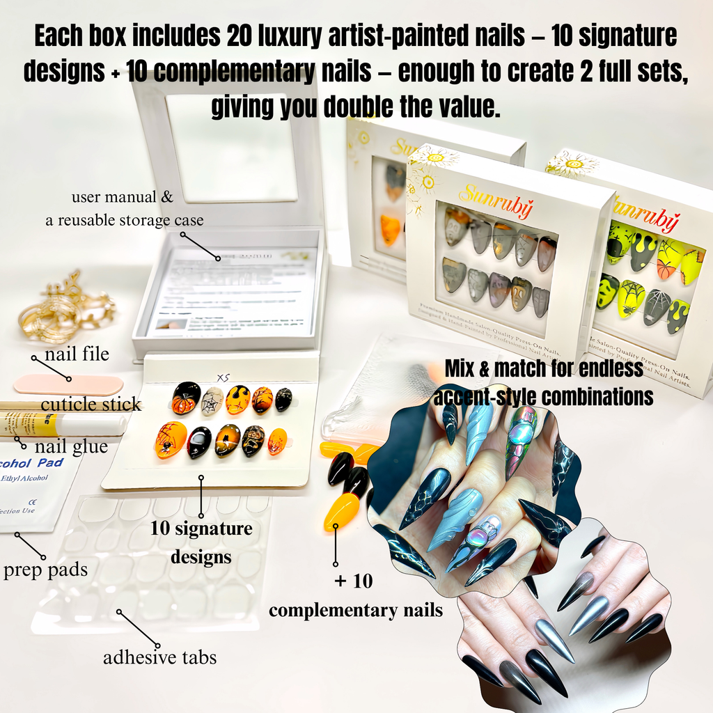 Black Stiletto Hand-Painted Press-On Nails | Y2K Silver Chrome with 3D Gemstone Nail Art | Reusable 20pcs Kit