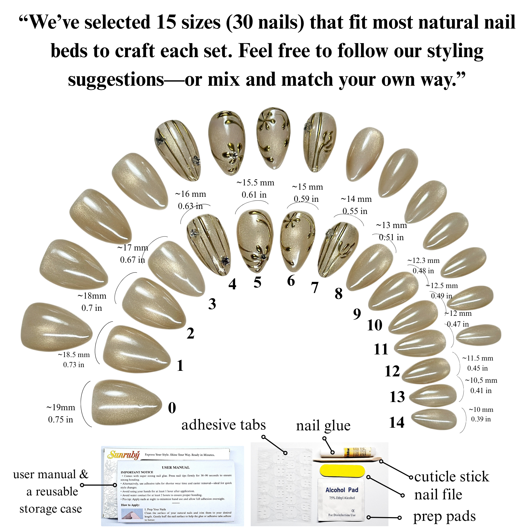 Press-On Gel Nails Glazed Pearl Fantasy ✨ | Chrome Cat-Eye with 3D Liquid Gold Accents | Short Almond –  30-Piece 15 sizes Reusable Set
