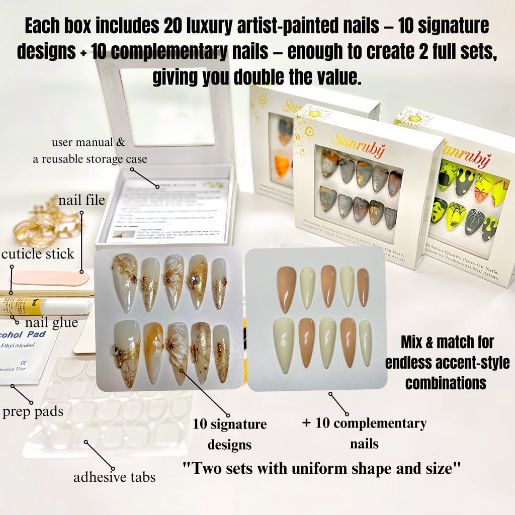 Long Stiletto Press On Nails | Luxury Ivory & Gold 3D Floral Nail Art | Handmade Bridal Press On Nails | Elegant nails | Reusable 20pcs Kit