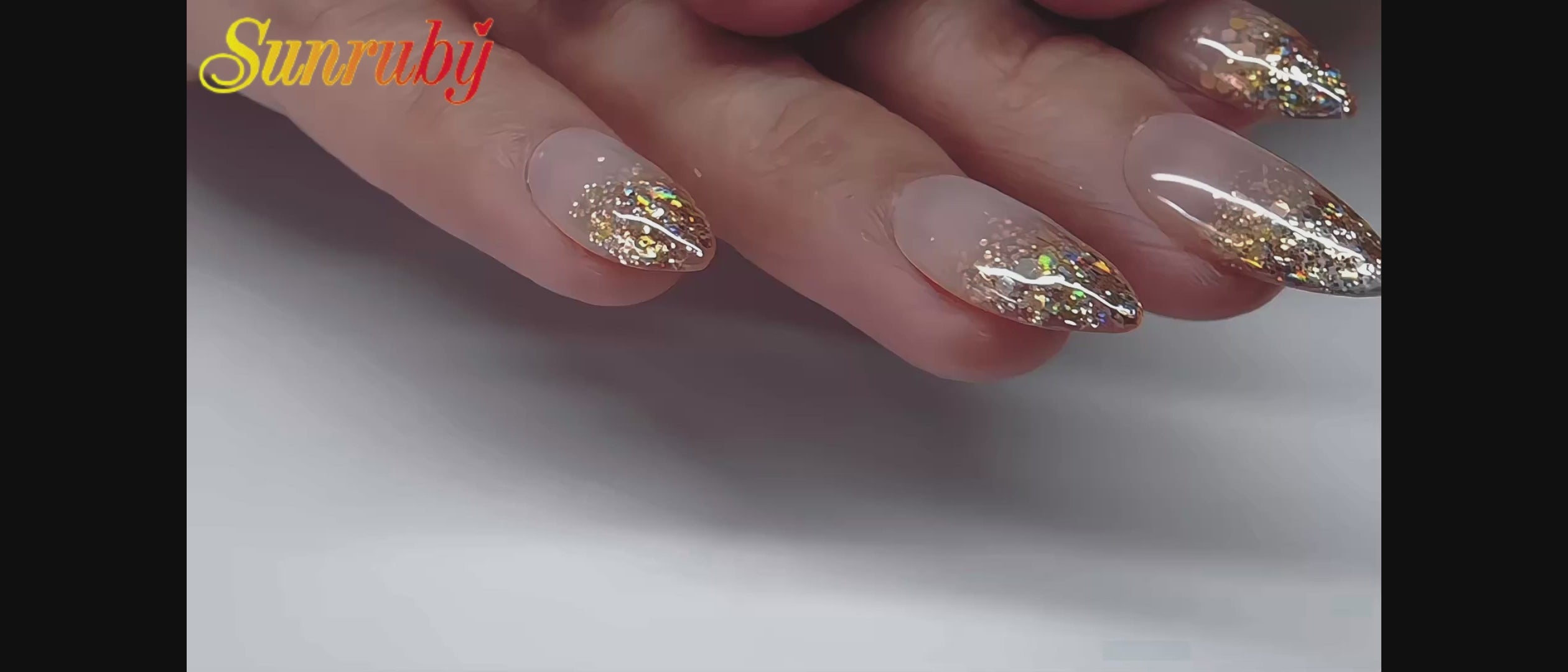 Nude Gold Ombre Press-On Nails, Short Almond – Hand-Painted Gel Reusable Set, 30 Nails, 15 Sizes, Perfect Gift