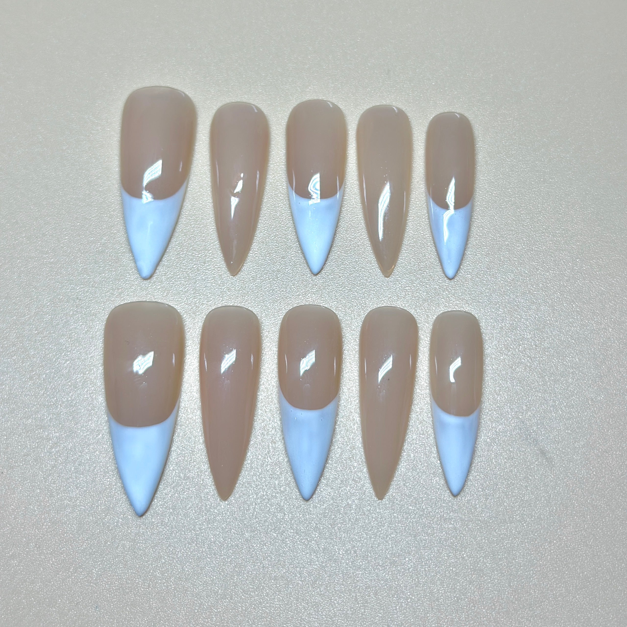 Long Stiletto Hand-Painted Press-On Nails | Luxury 3D Floral Pearl with Rhinestone French Tips | Reusable 20pcs Kit