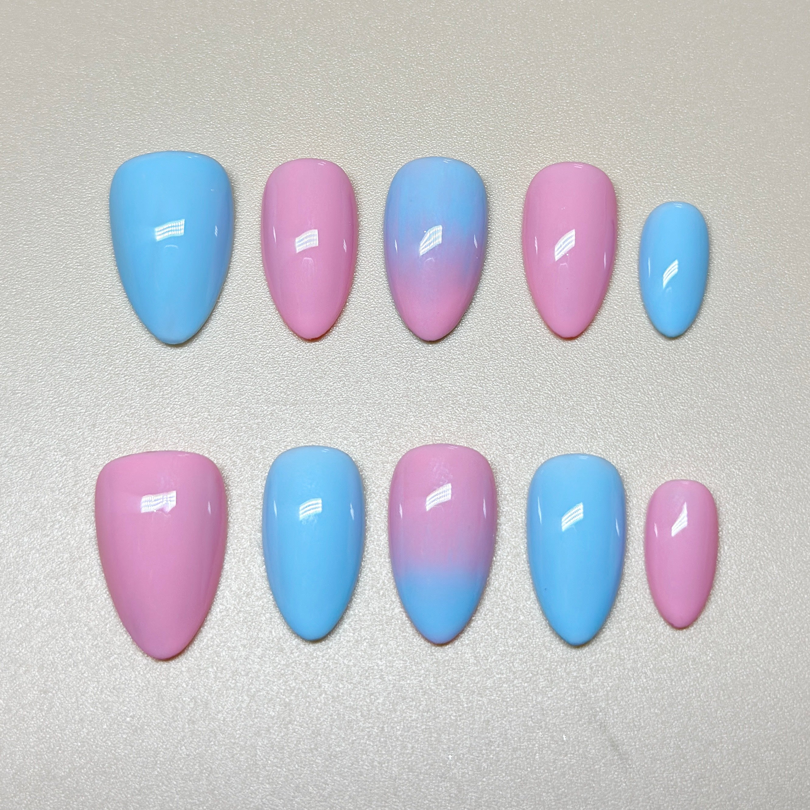 Short Almond Ocean Luxe Press-On Nails | Blue, Pink 3D Sea, Starfish, Floral Design | Hand-Painted, Reusable 20pcs Kit