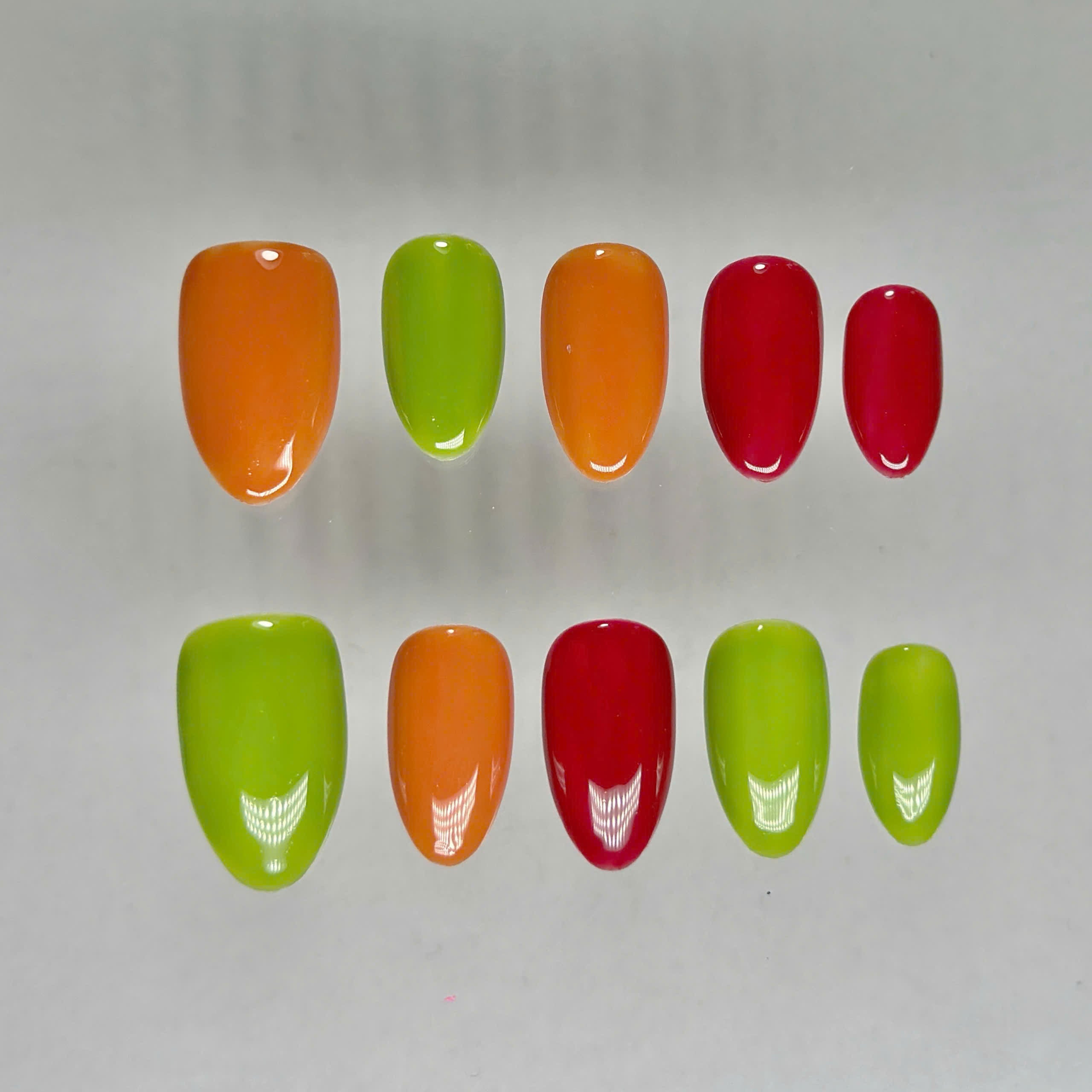 Short Almond Press-On Nails – Jelly Fruit Paradise | Handmade 3D Fruit Gel Set 🍒✨ |  Reusable 20pcs Kit